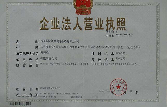 金腾龙营业执照（注册资金500万）(图1)