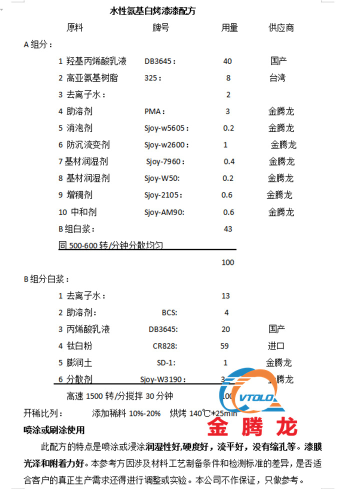 水性氨基白烤漆漆配方(图1)